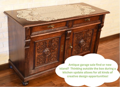 antique garage sale find or new island Thinking outside the box during a kitchen update allows for all kinds of creative design opportunities!